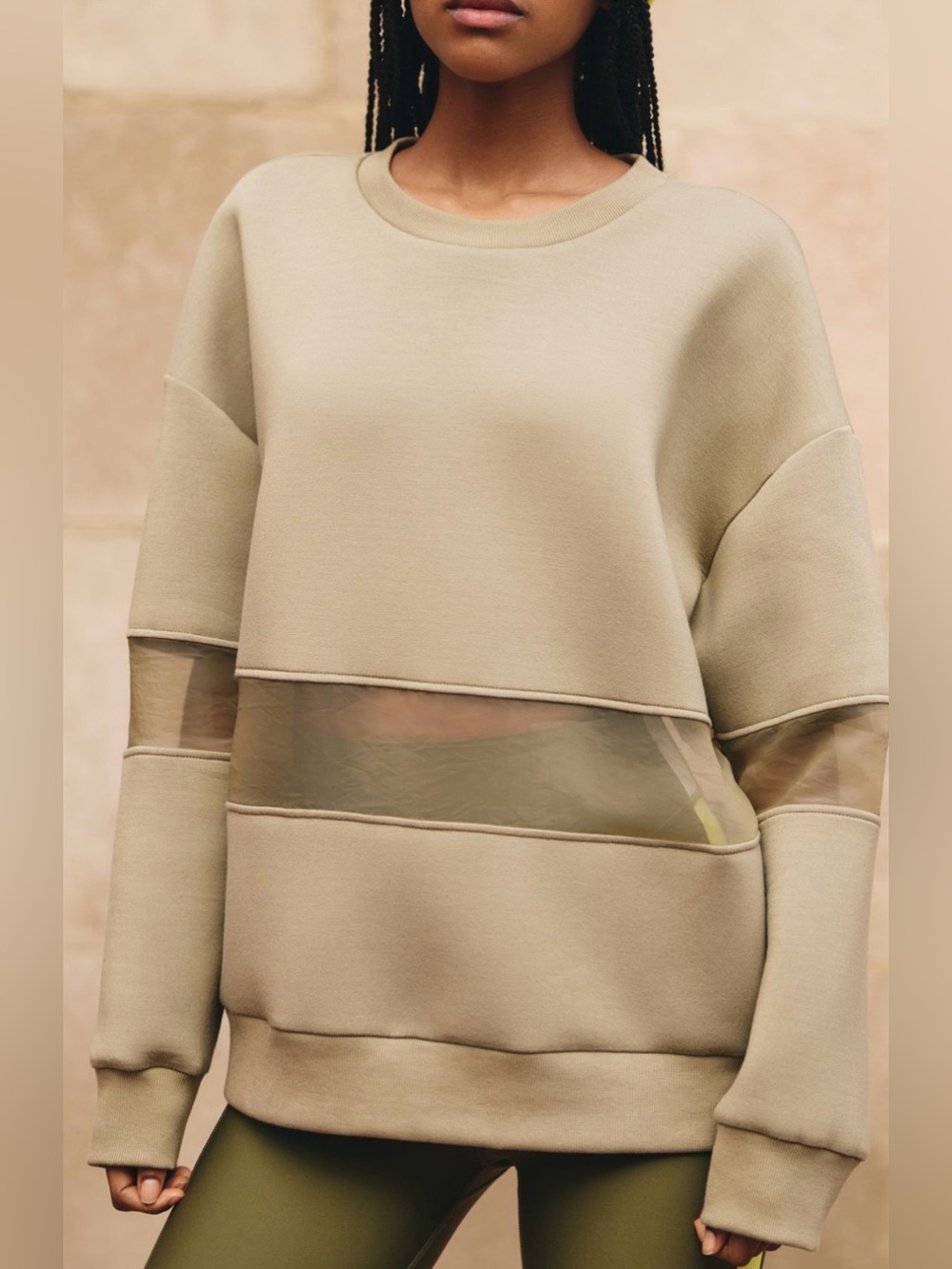 Anthropologie Mesh Paneled Sweatshirt in Olive
